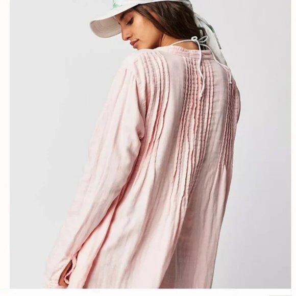 FREE PEOPLE x CP SHADES | Pastel Pink Yoko Tunic Dress Cotton Gauze Oversized XS - Picture 2 of 14